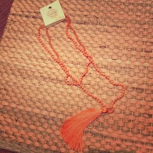 COPY - NEW:  Long Orange Beaded Tassel Necklace